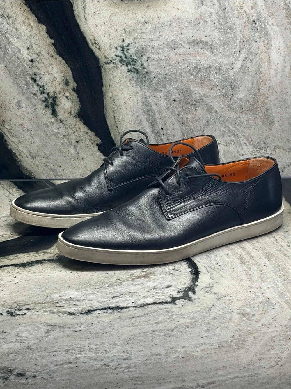 Santoni Men’s 9.5 Black Leather Derby Sneakers Made in Italy Luxury Shoes